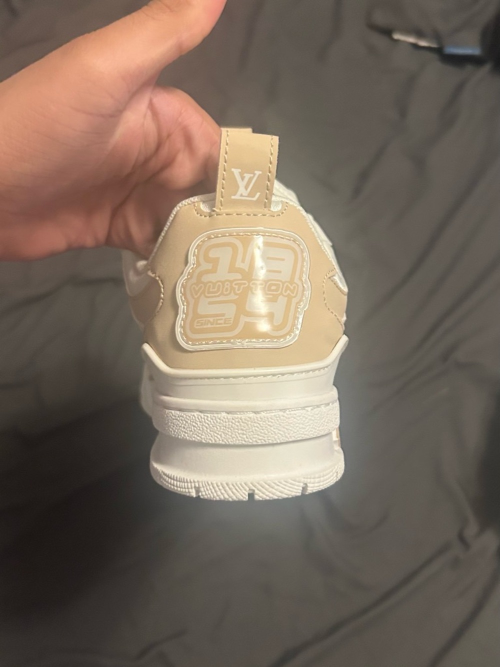 Louis Vuitton White and Beige Men's Sneakers - Picture 3 of 6